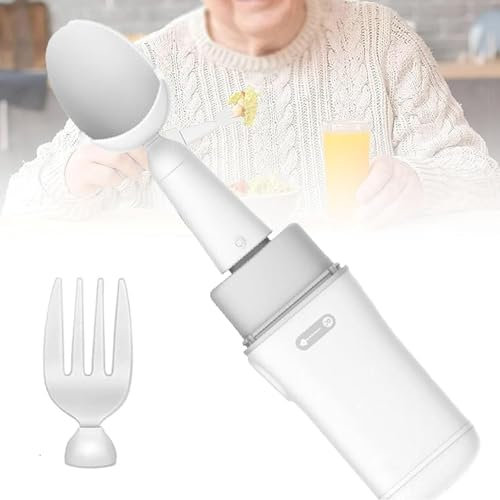 YLANMEI Cuillère Anti-secousse, Aide à L'alimentation Anti-secousse, Cuillère Et Fourchette avec Kit De Levage Intelligent Auto-stabilisant, Cuillère Gyroscopique Anti-secousse, Chargement USB