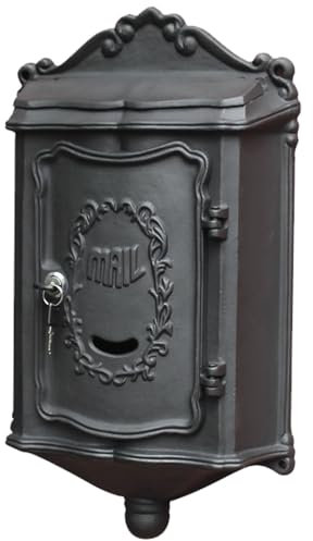 WANGCEPLSD Buzón Exterior Vintage, Buzones con Cerradura para Montar en La Pared, Adecuados para Decoración, Buzón de Metal, Encanto Nostálgico, 50x30x10cm(Black)