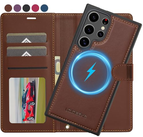 Ailicici für Samsung Galaxy S23 Ultra Hülle, [Abnehmbar] 2-IN-1 Abnehmbare magnetische Hülle, Kabelloses Laden, Kartenfach Leder Case, Handyhülle RFID Klapphülle, Schutzhülle Galaxy S23 Ultra 5G Hülle
