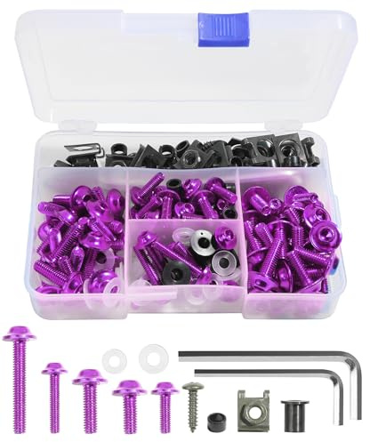 Flaconi 177PCS Boulons de Carénage de Moto,Vis de Pare-Brise de Moto,Boulons de Carénage, Vis de Carénage de Moto,Kit de Boulons de Carénage,pour Les Sports Motorisés Et La Course de Moto (Violet)