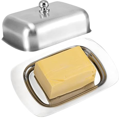 Mantequera con tapa, soporte para mantequilla, recipiente para mantequilla de acero inoxidable, de almacenamiento para queso con tapa, soporte rectangular para mantequilla para el hogar para la