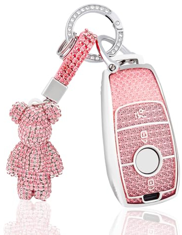 OFF WE GO Schlüsselhülle Cover Autoschlüssel Hülle für Mercedes Benz A B C E G S SL CLS Klasse SLC CLA GLB GLC GLE GLS W205 S205 C205 A205 Schutz Gehäuse mit Schlüsselanhänger Schlüsselcover, Rosa