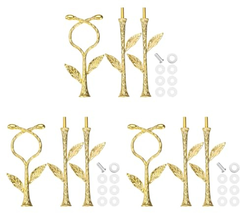 QUARKZMAN 3 Etagen Kuchen Tablett Ständer Griff 3 Satz Metall Kuchen Ständer Halter Cupcake Dessert Teller Hardware Befestigung Halter Stange Griff für Hochzeit Party Festival, Gold (Wein)