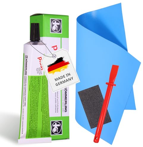 Pool Reparaturset - PVC Pool Flickzeug mit Poolkleber wasserfest 20x30 cm | mit zuschneidbarer PVC-Folie, starkem Spezialkleber, Schleifpapier und Spatel zum Pool Flicken von Whirlpools und Teichfolien