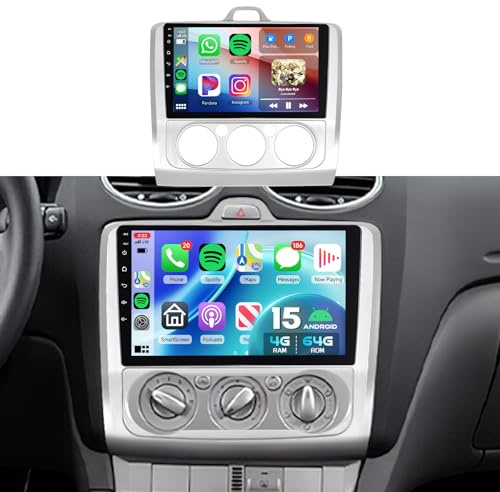 Inefala 4+64G Radio for Ford Focus Exi MT 2 3 Mk2/Mk3 2004-2011 CarPlay Stereo Android 15 IPS 9 Touchscreen Android Auto Backup Camera Bluetooth 5.0 GPS EQ 13UI