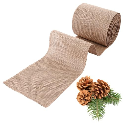 DAJAVE Jute Tischläufer 15cmx20m Natur, Juteband Tischband Tischläufer Jute Leinenstoff Meterware Zuschneidbar für Verschiedene Schreibtischgrößen Tischband für Gartenparty, Hochzeit