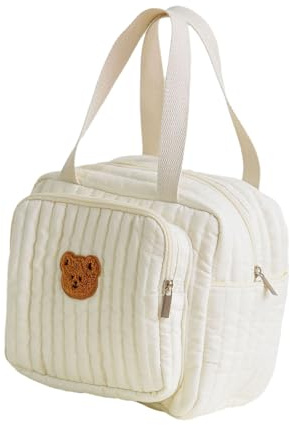 [Psdndeww] Wickeltasche für Mütter, Baby-Kinderwagen, Hängetasche, Schultertasche, bestickt, gesteppt, Handtasche, mehrere Fächer, Crossbody-Tasche, einzelnes Bärenmuster,