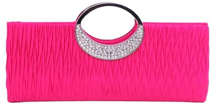 Women Satin Pleated Evening Bag Clutch Purse Handbag Purses for Evening Clutch (Hot Pink, One Size)