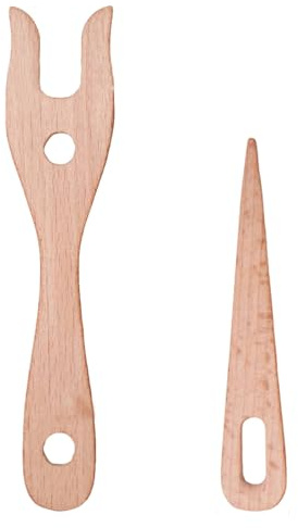 KEMUZ Juego Premium de 2 Tenedores de Tejer para Manualidades y Macramé - Herramientas de Madera de Haya para Principiantes y Expertos en Trenzado Flamenco