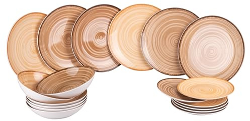 Service de vaisselle 18 pièces en porcelaine, 6 places de table différentes, Baita Chocolate