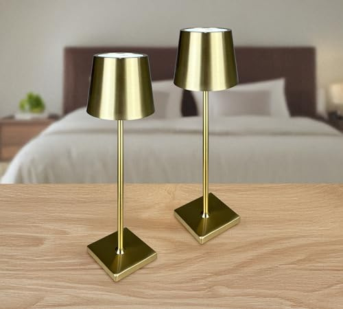 IlGruppone Coppia di Lampada da Tavolo LED Set 2 Pezzi Design Controllo Touch Selezione Colore Intensità Dimmerabile Altezza Regolabile con Adattatore per Bottiglia 3000/4500/600K - 2Pz-Plain-Oro