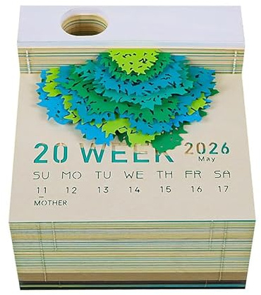 2026 Baum Schreibtischkalender 3D Notizblock Kreative Baumskulptur Kalender 2026 Neuer Schreibtischkalender Memo Pad Antihaft Wochenkalender Kunst Handwerk Notizblock DIY Papier Schnitzerei Kunst