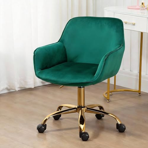 Fiximaster Bürostuhl aus Samt, Schminktisch Stuhl mit Rollen, Höhenverstellbarer Schreibtischstuhl mit Armlehnen, Eleganter Polsterstuhl für Büro, Schlafzimmer, Bis 135 kg (Grün)