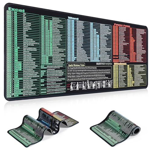 Eldvinur Excel Cheat Sheet Mouse Pad,800x300x3mm,Shortcuts Mouse Mat,Multifunctional Large Desk Mat,Mouse Matt for Excel/Word/Outlook/Windows/Powerpoint Shortcut Keys