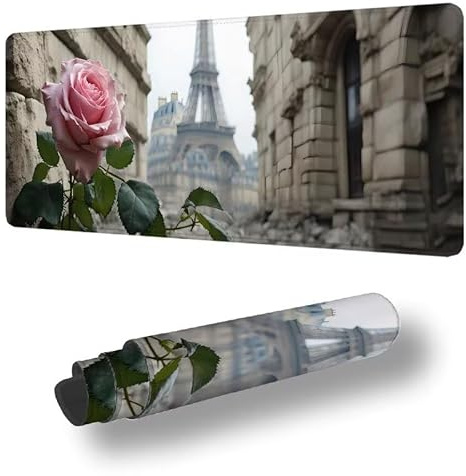 Tapis de Souris XXL 900 x 500 mm Grand Tapis de Souris Gamer RoseSous Main Bureau Bords Cousus Imperméable Antidérapant pour PC, Portable Améliore la Précision et la Vitesse, Tour Eiffel S-11630