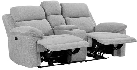 Vente-unique-Divano 2 posti relax elettrico con ripiano in tessuto melange grigio - KELUNO
