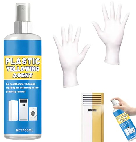 1 Stück Kunststoffreiniger Vergilbung 100ml, Kunststoffreiniger Fensterrahmen Weiß,Vergilbter Kunststoff Wieder Weiß, Geeignet für Klimaanlagen, Waschmaschinen, Inklusive Einem Paar Handschuhe