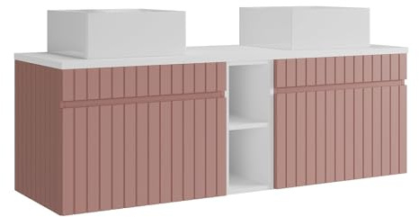 Vente-unique - Doppelwaschtisch Satara -L 140cm x B 46cm x H 46cm- MDF - puderrosa, weiß