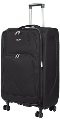 ARIANA® Medium Suitcase Expandable Lightweight Soft Shell Hold Luggage, 4 Wheel Spinner, Combination Lock, Telescopic Handle, Checked Travel Suitcase Medium (Solid Black)