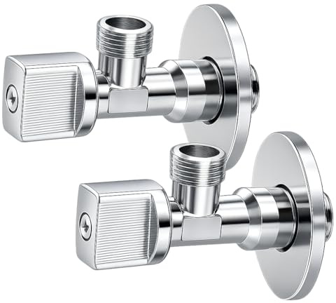 FLUVIA Llave de Paso de Agua 1/2 x 3/8 Volante Metálico (Pack 2 Unidades) – Llave de Escuadra de Latón Resistente, Válvula de Ángulo para Baño, Cocina, WC, Uso Doméstico y Profesiona