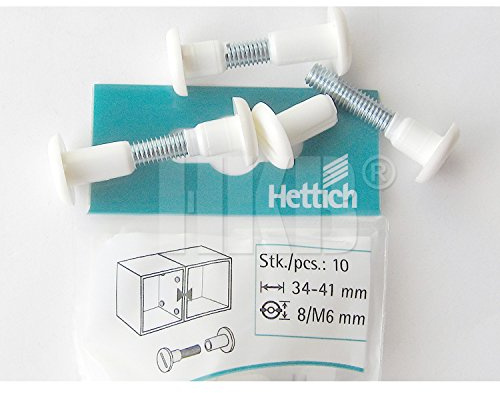 HKB ® 10 Stück Verbindungsschrauben Stahl Gewinde M6, 34-41 mm, Kunststoff weiß, Hersteller Hettich, Artikel-Nr. 62430