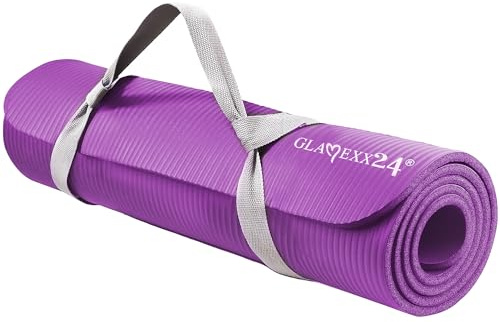 Glamexx24 Gymnastikmatte Fitnessmatte Premium Yogamatte, rutschfest und dick extra Größen, inkl. Tragegurt, Übungsposter, hautfreundlich und phthalatfrei, ideal für Pilates, Gymnastik und Yoga
