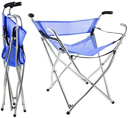 Freshore Canes and Walking Sticks Seat Collapsible 300lbs - Sport Folding Chair Seat Cane 4 Stool Walker for Camping (Heavy Duty Aluminum Alloy 1kg -2.2lb Weight XL Size Blue)