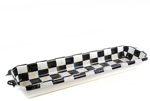MACKENZIE-CHILDS Enamel Baguette Dish, Serving Dish for Sliced French Baguette Bread, Black-and-White Courtly Check
