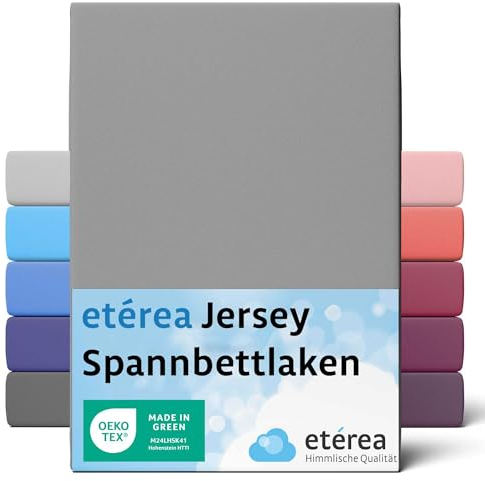 etérea Jersey Spannbettlaken 90x200cm - 100x200cm Grau bis 25 cm Höhe - 100% Baumwolle Spannbetttuch Oekotex - Bed Sheets Leintuch Bettbezug - Bettlaken 90x200 cm - 100x200 cm - Gray