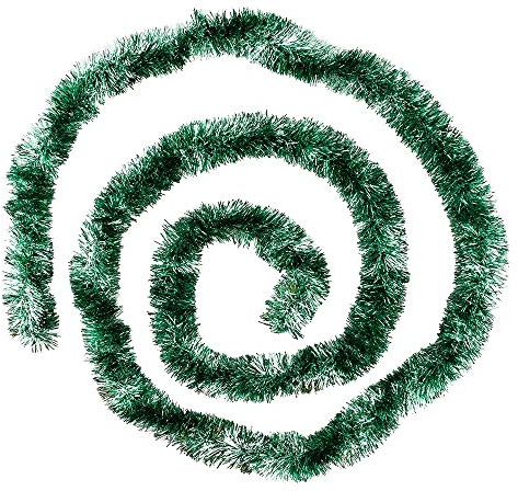 Ideen mit Herz Guirnalda deluxe de espumillón, bicolor, 4 cm de diámetro, 2 m de largo, guirnalda decorativa, de Navidad, decoración para fiestas (verde y plateado metalizado)