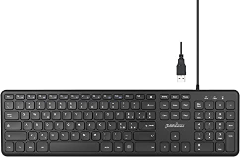 Perixx PERIBOARD-210 Tastiera USB cablata full-size - Tasti a forbice silenziosi a basso profilo - per PC Laptop Tablet - Tasti multimediali - Layout italiano - Nero