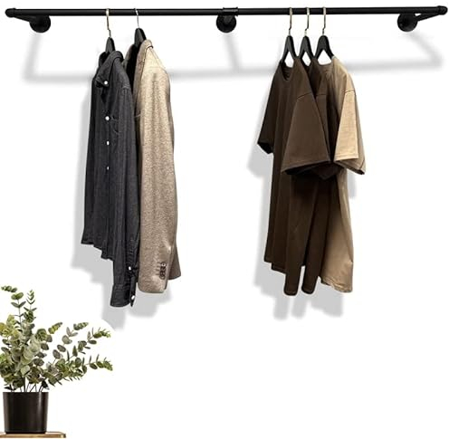 RSR Hangers® Kleiderstange Industrial Design Wandgarderobe 140 cm x 30 cm für die Wand | Schwarz | Garderobenstange | Schlafzimmer | Flur | Garderobe | Wandmontage
