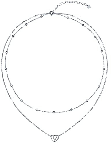 REIOT Collar inicial Mujer Cadena de Doble Capa de Plata de Ley 925 A-Z, Regalo de Cumpleaños del Día de la Madre para su Mamá Esposa Novia, Ajustable 45+5cm