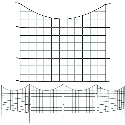 Ikodm Teichzaun Gartenzaun Komplettset - 5 Stück Teichzaun Steckzaun Metall 11 Zaunelemente - 5 Zaunelemente 6 Befestigungsstäbe - Teichschutzzaun Unterbogen Zaun für Hunde - Länge 3,75 m
