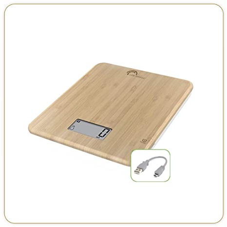 LITTLE BALANCE 8542 Slim Bambou USB-C, Balance de cuisine sans pile, Rechargeable USB-C, Réparable, 5 kg, Bambou véritable