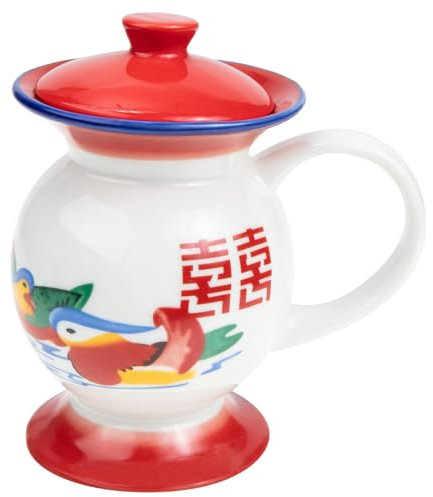 SHERCHPRY Taza de agua de cerámica de estilo antiguo, taza de cerámica de estilo chino con tapa, de agua de parodia en forma de olla de cámara, en forma de cupidor para café, té, sopa