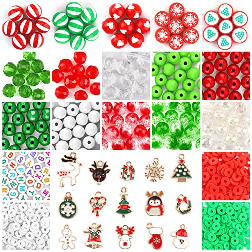685 Stück Weihnachtsperlen für die Schmuckherstellung, Kalolary Weihnachts Emaille Anhänger Acryl Schneeflocke Weihnachtsbaum Polymer Ton Perlen Weihnachtslegierung Anhänger für Halsketten Armbänder