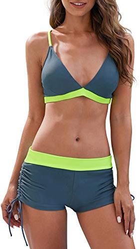 PONCEAU Bikini Damen Set - Push Up Bauchweg Sexy Bademode Tiefer V Ausschnitt Verstellbar Bikinioberteil Zweiteiliger Wickel High Waist Bikinihose Swimsuit