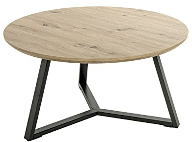 HAKU Couchtisch Eiche hell, schwarz, MDF, Metall - Maße: H 42 x Ø 80 cm, Style: Modern