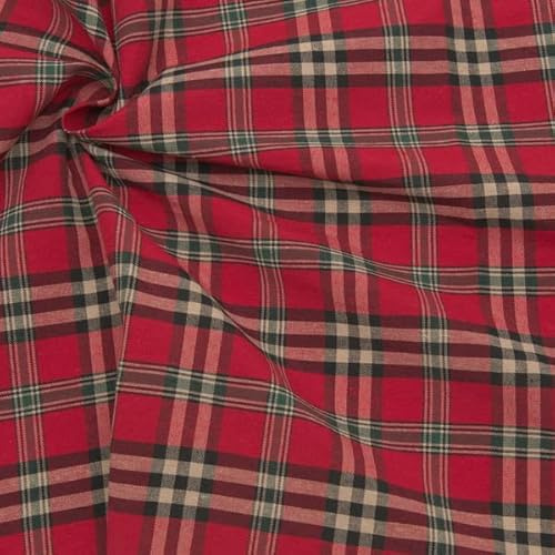 STOFFKONTOR Dekostoff Stoff bedruckt Landhaus Karo 16 - Meterware, Farbe Rot - zum Nähen von Tischwäsche, Kissen, Vorhängen, Dekoartikeln uvm.