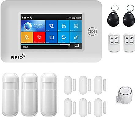 PAKLIF PG106 4G inalámbrico GPRS Pantalla táctil Smart Home Sistemas de Alarma de Seguridad antirrobo con Sirena Detector de Humo Sensor de Puerta(Set-D)