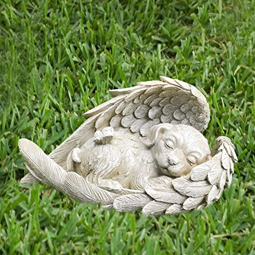 Lergas Katzenfigur Garten mit Engelsflügeln Gedenkstein für Haustiere Katze & Hund Engel Deko Tiergrabstein Grabschmuck Gartendeko für Draußen Gedenkstatue für Katze & Hunde (Hunde)