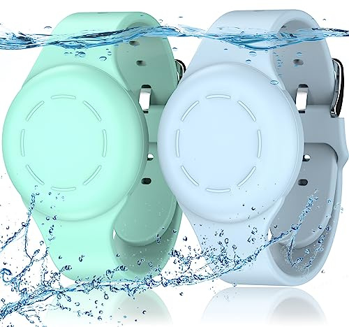 R-fun Lot de 2 Bracelets étanches pour Enfants compatibles avec Apple Air Tag Tracker avec Silicone Souple, Coque Anti-Perte pour Enfants, Vert Menthe/Bleu Clair