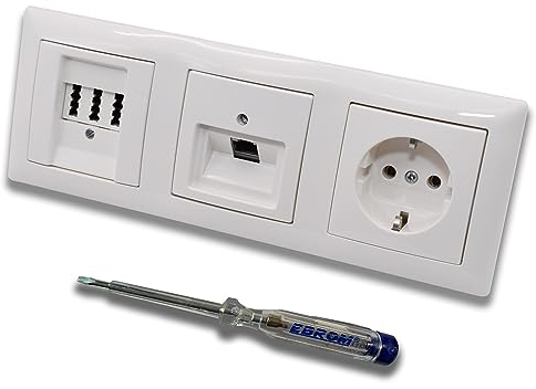 Busch Jäger, Rutenbeck Flush-Mounted Network Socket 10 Gigabit/S 10GbE CAT6A 6A 1xRJ45 Connection + EBROM Telephone TAE 3x6 NFN + BalanceSi Socket Alpine White Design + EBROM Phase Tester for Mounting