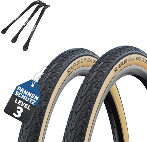 MSZweirad Fahrradreifen Road Cruiser Gumwall 28 Zoll (37-622) braun schwarz AV DV SV Schlauch + 3 Reifenheber (28x1,40 Zoll (37-622), Ohne Schläuche)