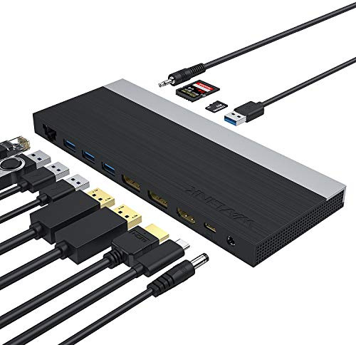 Station d'accueil USB C-WAVLINK 13in1 Hub USB C,Support Triple écran 4K avec HDMI,2DisplayPorts,100W PD,Ethernet,Micro SD&SD Card Reader,4USB 3.0 & 1USB-C Port pour Windows/Mac et Plus Encore