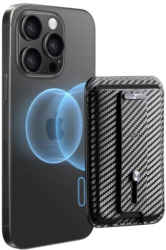 ESR mit MagSafe Wallet, 3-Kartenhalter, Veganes Leder, für sicheren Halt an der Fingerschlaufe, für iPhone 17/15/14/13/12-Serie, für Google Pixel 10/Pro/Pro XL,Nicht für 13/12 Mini,Schwarze Kohlefaser