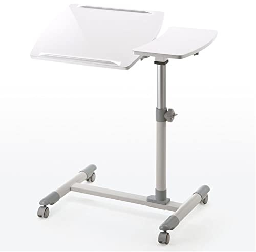 Überbett-Nachttisch, Mobiler, Rollender Laptop-Ständer, Verstellbarer Sofa-Beistelltisch, Tischwagen, Tragbar, Mit Rädern, Faltbar, Neigbar, Oben Und Höhenverstellbar (Weiß)