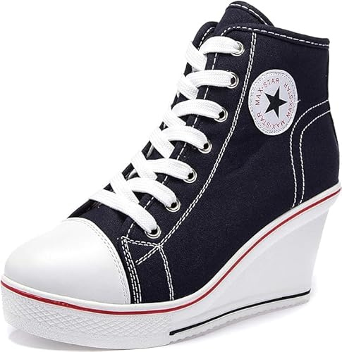 nulala Zapatillas de lona para mujer, con tacón de cuña, zapatillas con altura de tacón, zapatillas de plataforma para correr, para deporte, tiempo libre