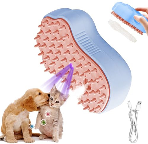 Katzenbürste mit Wasser,Hundebürste Kurzhaar Langhaar,Selbstreinigende Zupfbürste mit Wassertank Und Spray,Fusselbürste Reinigungsbürste für Massage,Pflege und Haarentfernung (1 Blau)